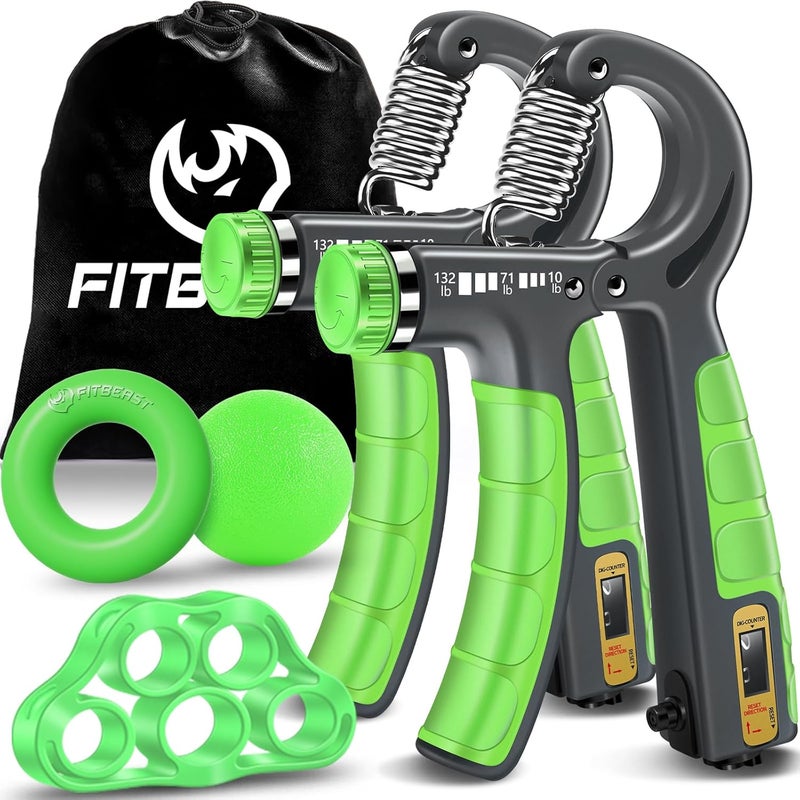 FitBeast Hand Grip Strengthener Workout Kit (5 Pack), 2 Forearm Grip Adjustable Resistance Hand Gripper, Finger Stretcher, Grip Ring & Stress Relief Grip Ball for Athletes - Image 1